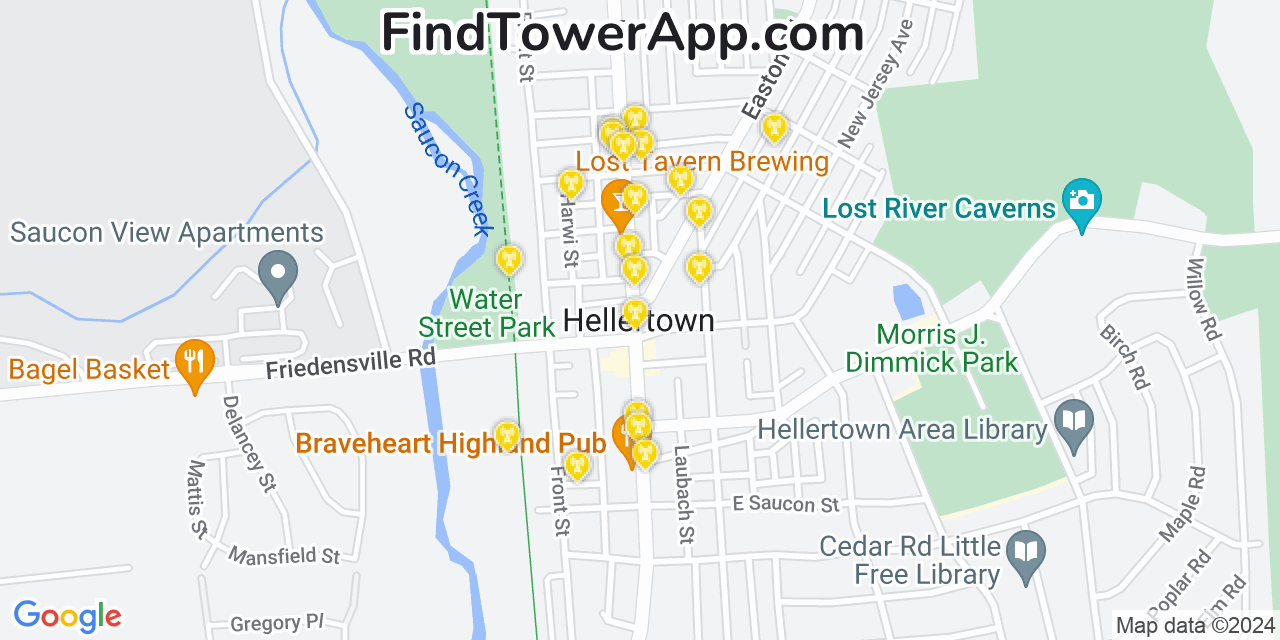 AT&T 4G/5G cell tower coverage map Hellertown, Pennsylvania