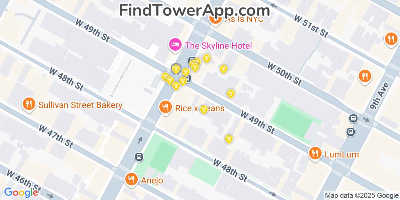 Verizon 4G/5G cell tower coverage map Hells Kitchen, New York