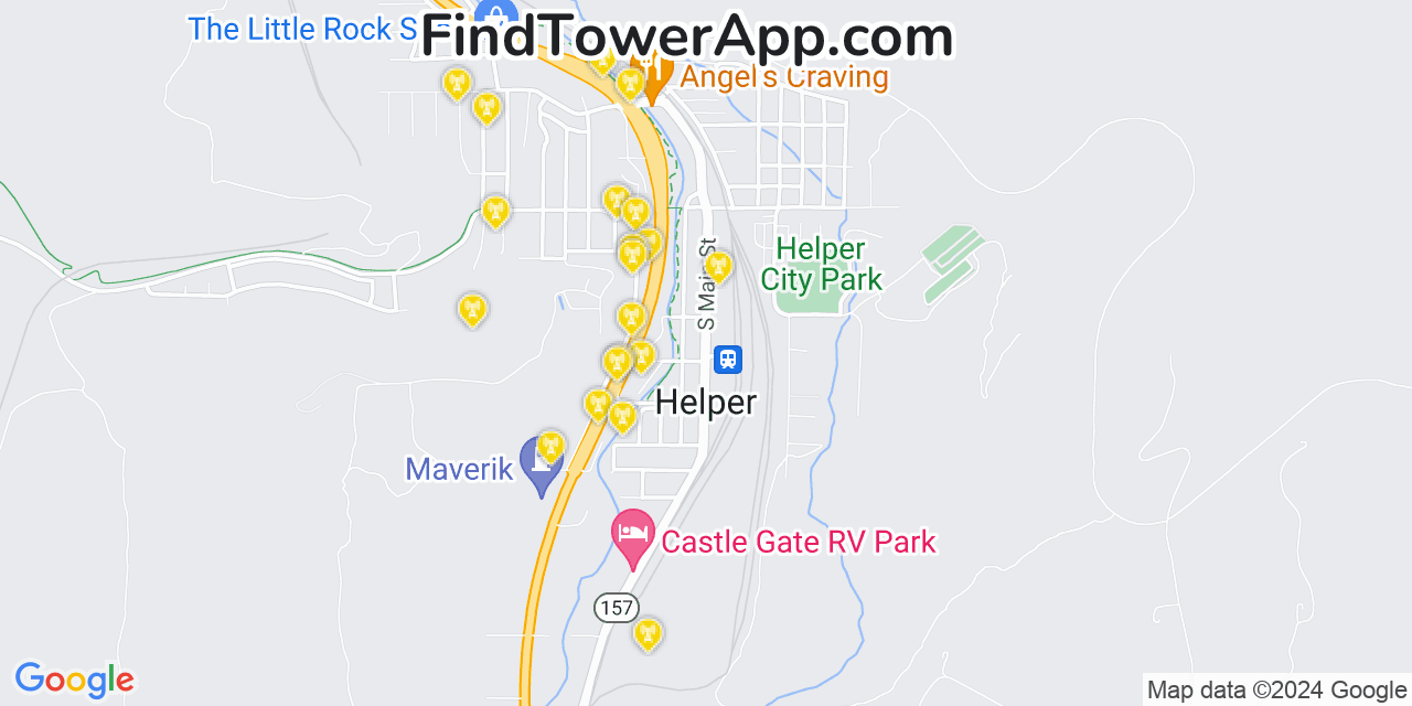 Verizon 4G/5G cell tower coverage map Helper, Utah