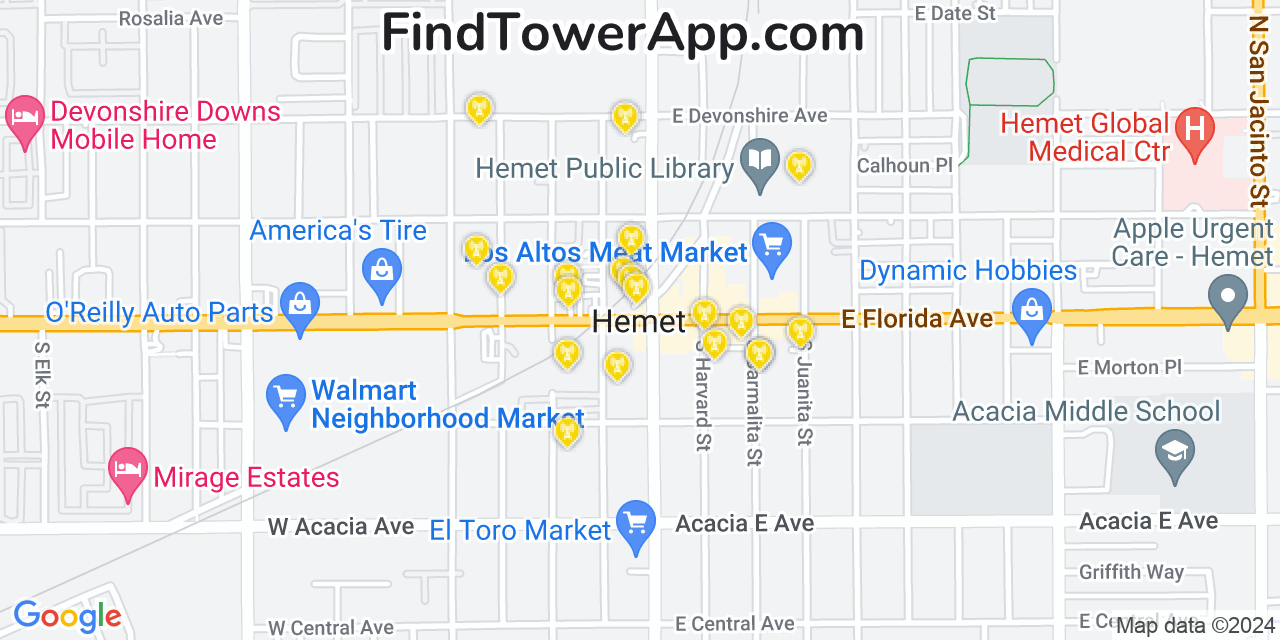 T-Mobile 4G/5G cell tower coverage map Hemet, California