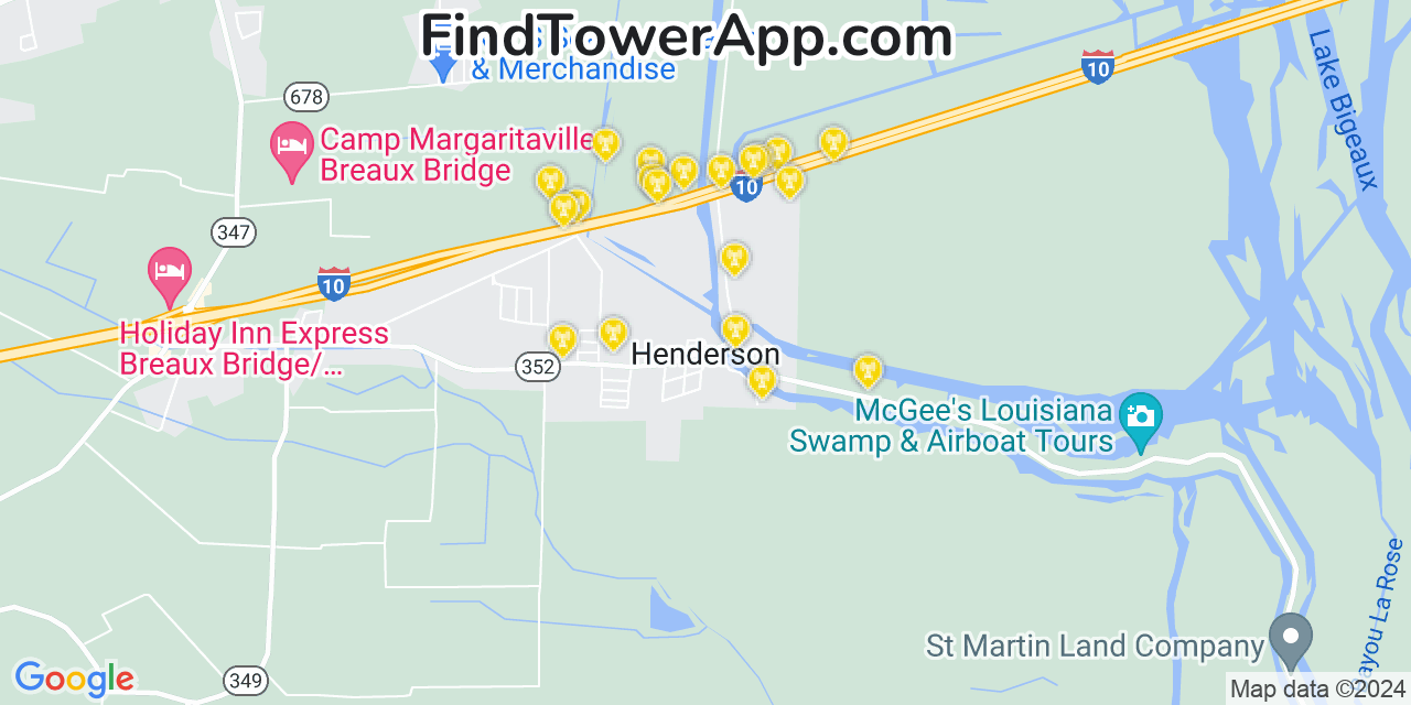 Verizon 4G/5G cell tower coverage map Henderson, Louisiana