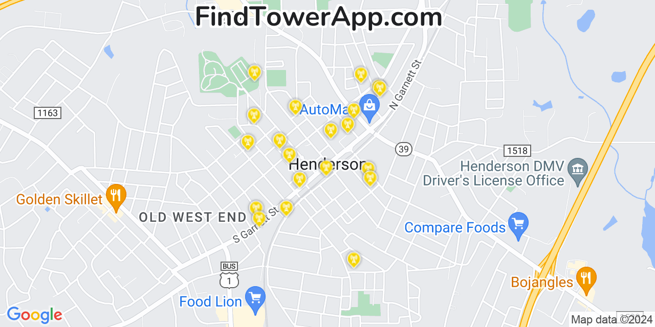 T-Mobile 4G/5G cell tower coverage map Henderson, North Carolina