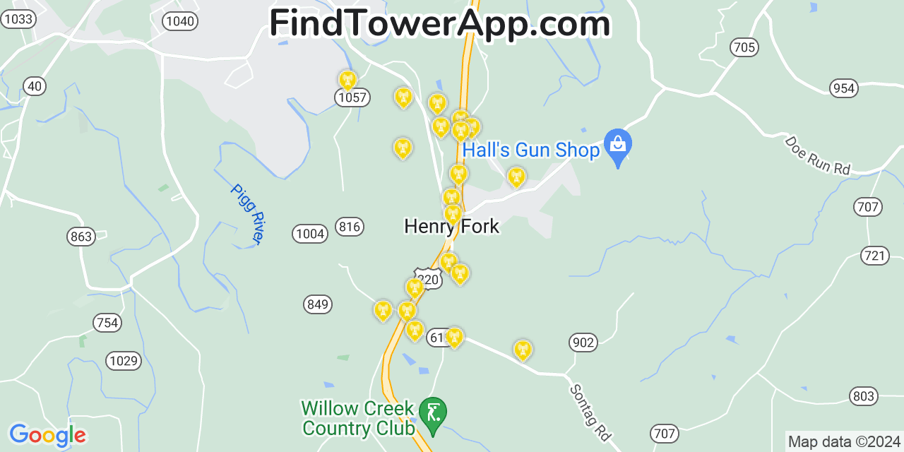 Verizon 4G/5G cell tower coverage map Henry Fork, Virginia