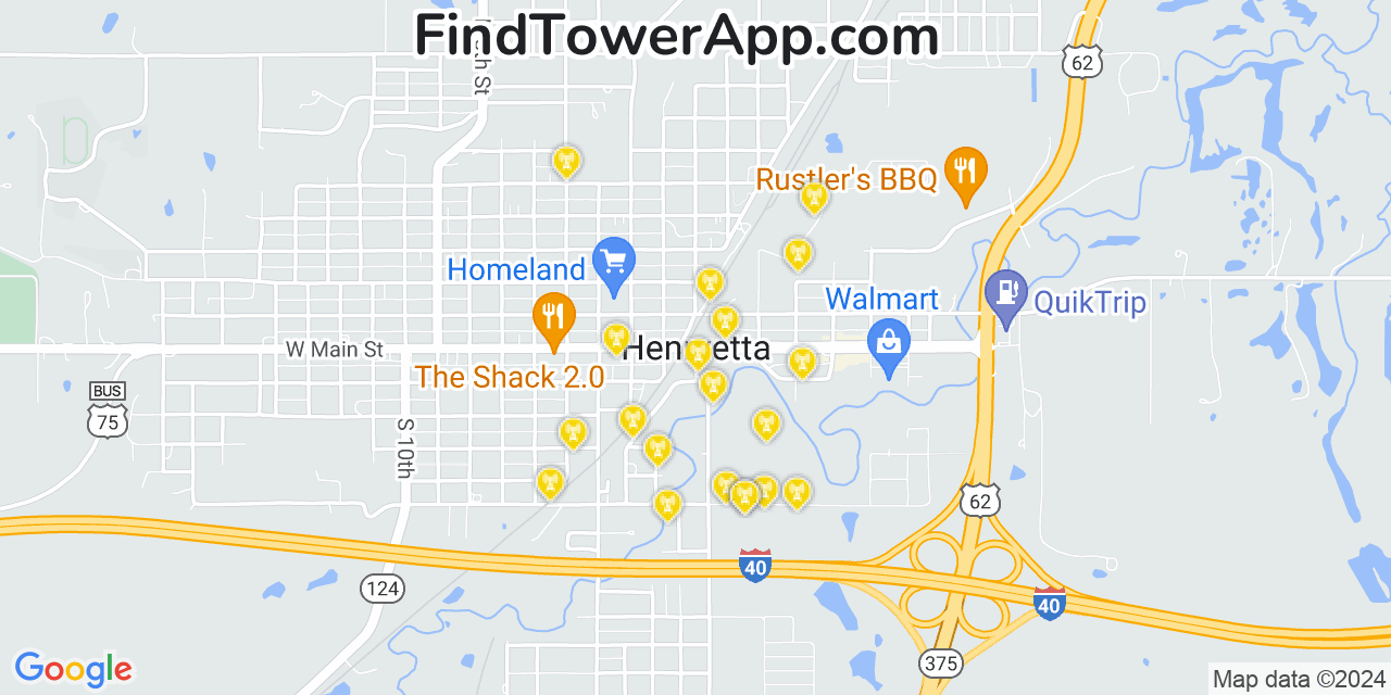 AT&T 4G/5G cell tower coverage map Henryetta, Oklahoma