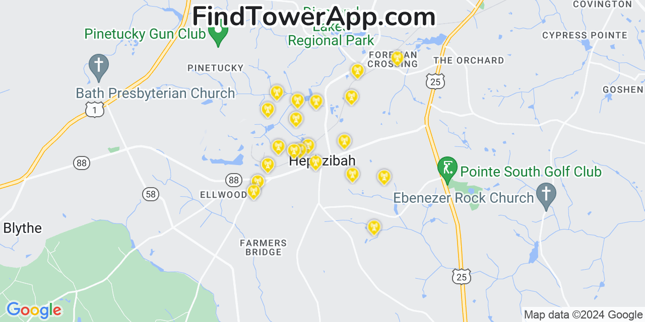 AT&T 4G/5G cell tower coverage map Hephzibah, Georgia