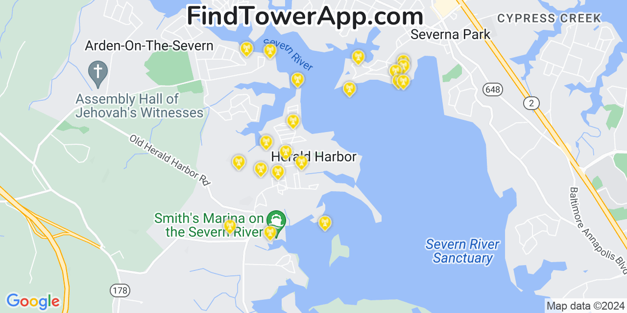 AT&T 4G/5G cell tower coverage map Herald Harbor, Maryland