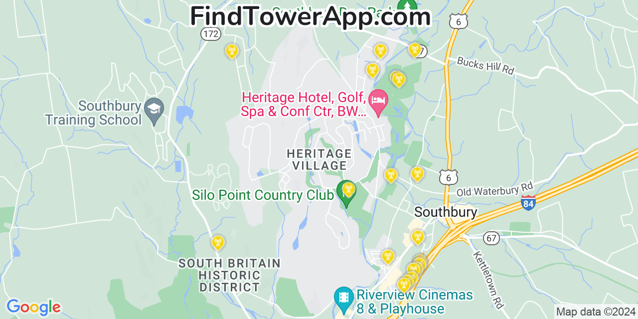 AT&T 4G/5G cell tower coverage map Heritage Village, Connecticut