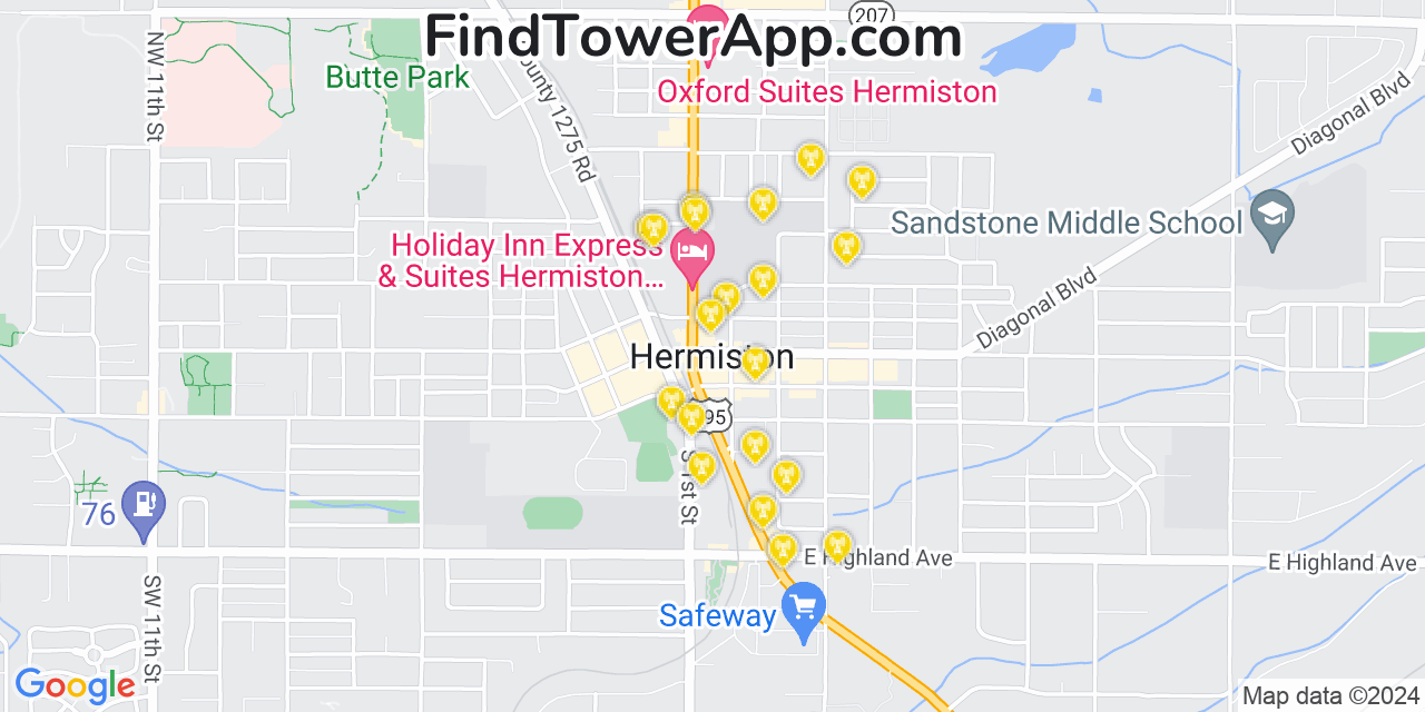 Verizon 4G/5G cell tower coverage map Hermiston, Oregon