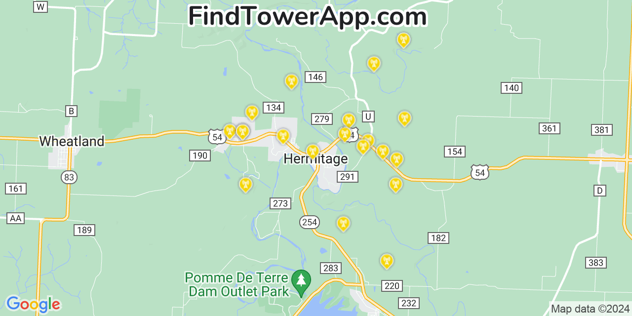 T-Mobile 4G/5G cell tower coverage map Hermitage, Missouri