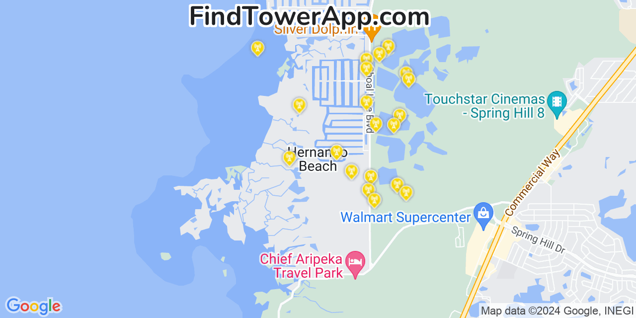 AT&T 4G/5G cell tower coverage map Hernando Beach, Florida