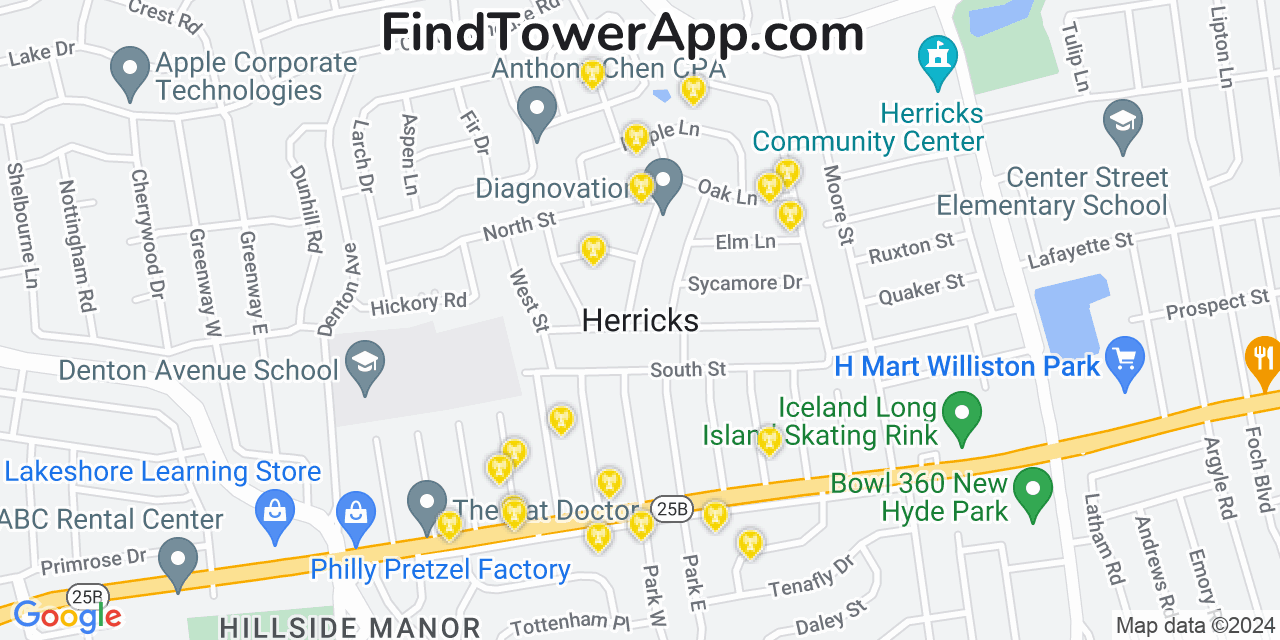 AT&T 4G/5G cell tower coverage map Herricks, New York