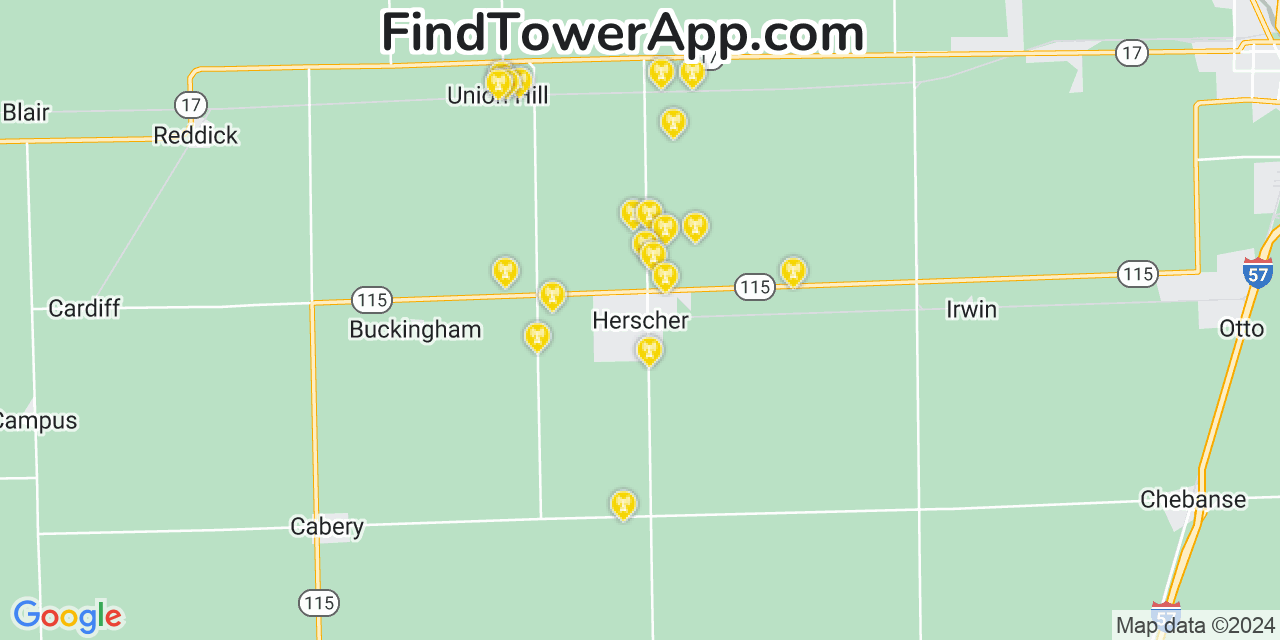 Verizon 4G/5G cell tower coverage map Herscher, Illinois