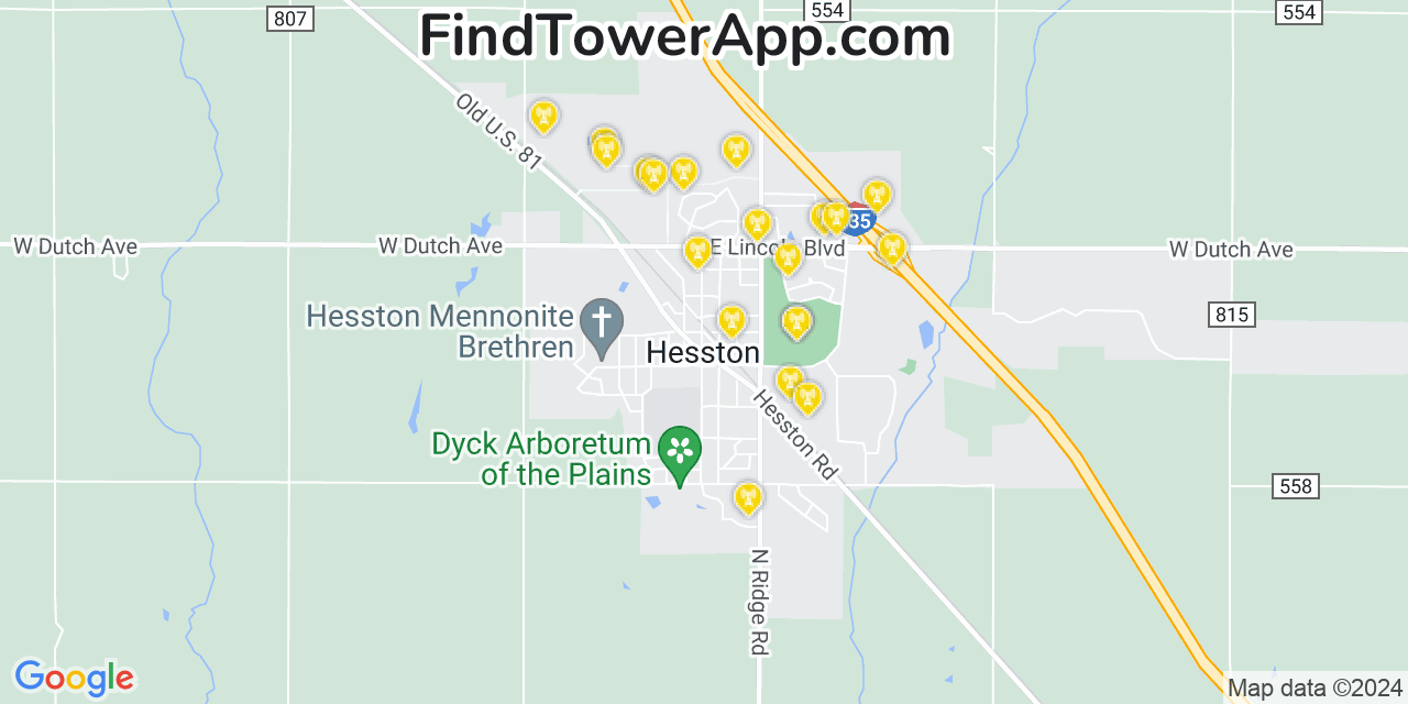 AT&T 4G/5G cell tower coverage map Hesston, Kansas