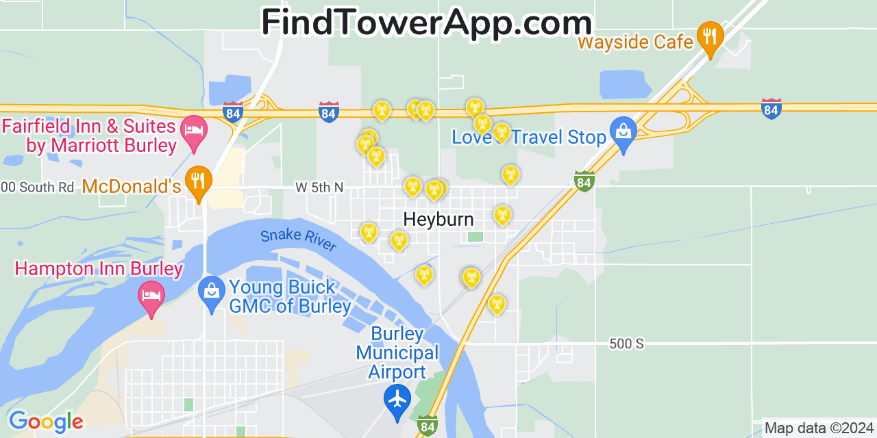 AT&T 4G/5G cell tower coverage map Heyburn, Idaho