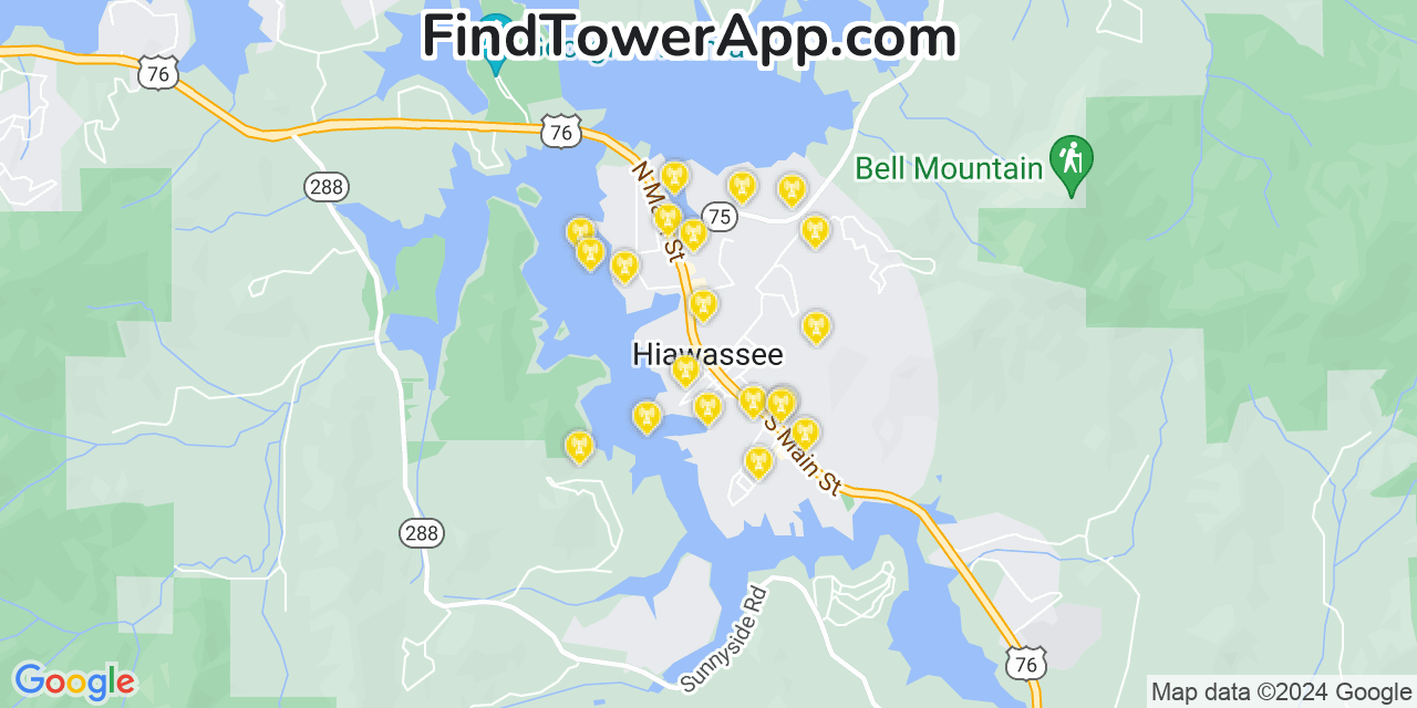 AT&T 4G/5G cell tower coverage map Hiawassee, Georgia