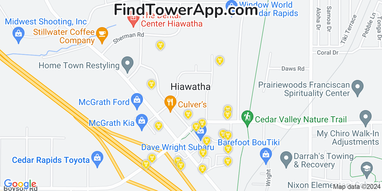 Verizon 4G/5G cell tower coverage map Hiawatha, Iowa