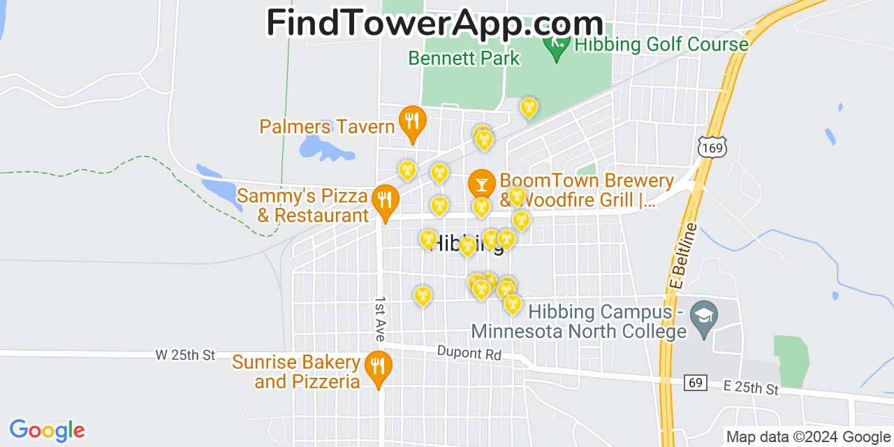 AT&T 4G/5G cell tower coverage map Hibbing, Minnesota