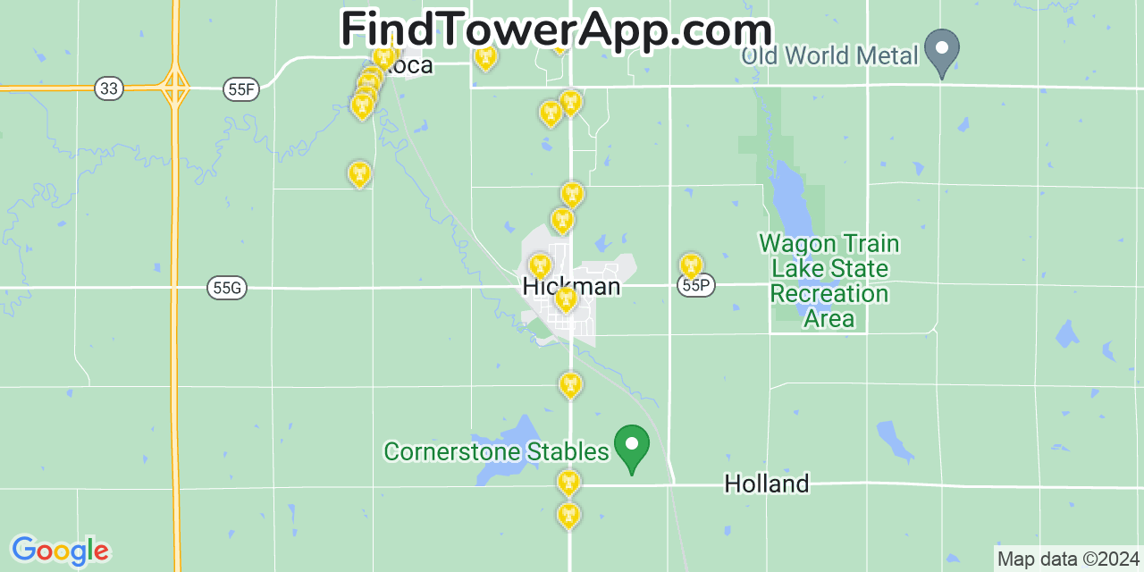 Verizon 4G/5G cell tower coverage map Hickman, Nebraska