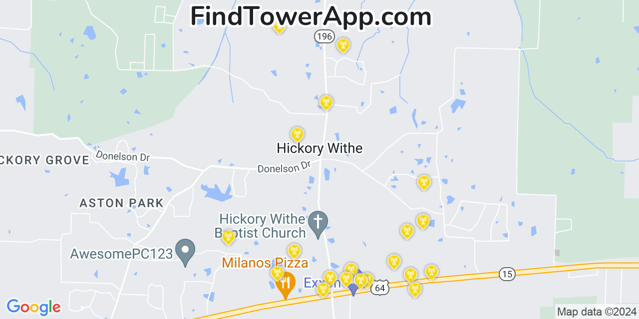 AT&T 4G/5G cell tower coverage map Hickory Withe, Tennessee