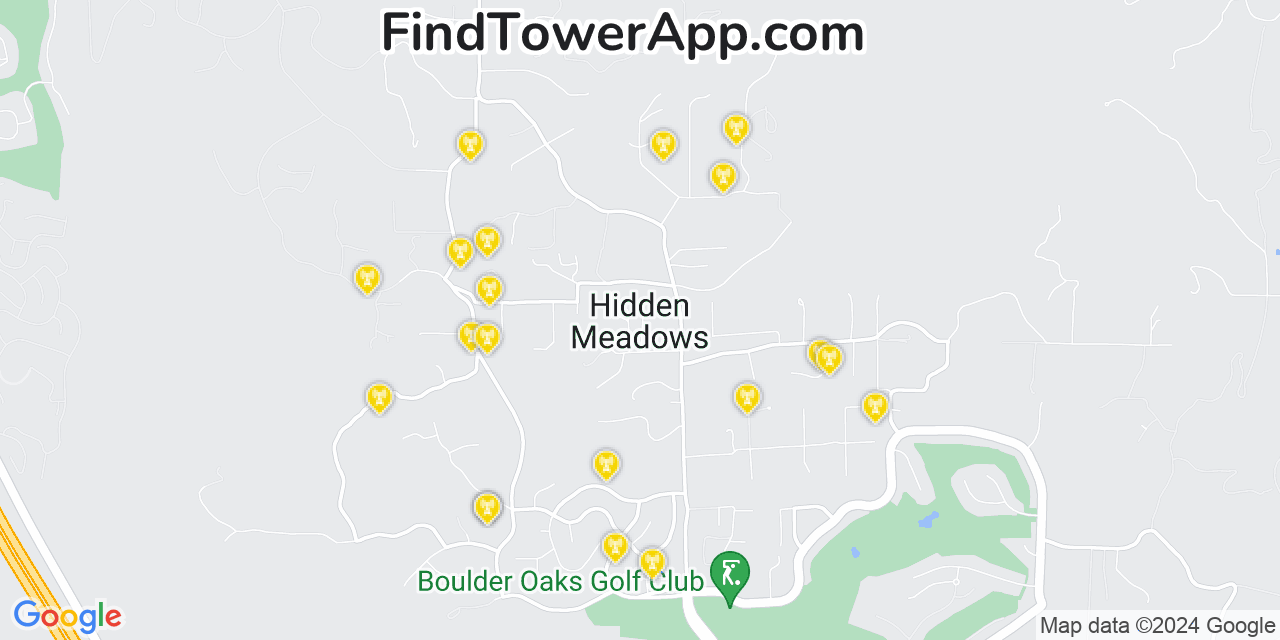 AT&T 4G/5G cell tower coverage map Hidden Meadows, California