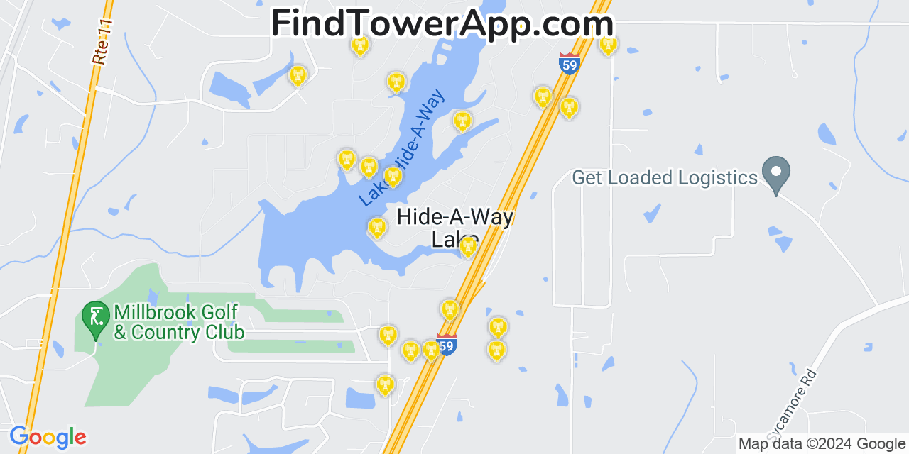 AT&T 4G/5G cell tower coverage map Hide A Way Lake, Mississippi