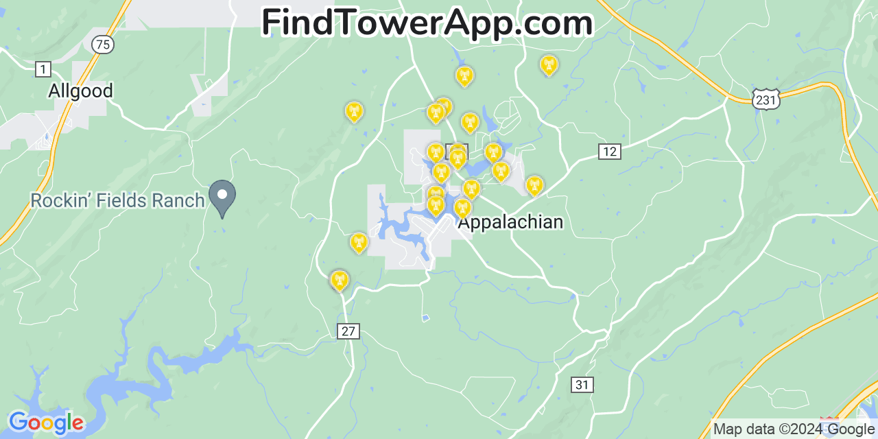 AT&T 4G/5G cell tower coverage map Highland Lakes, Alabama