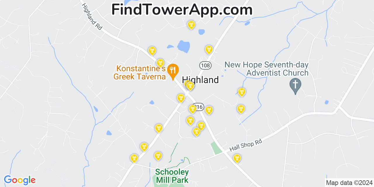 AT&T 4G/5G cell tower coverage map Highland, Maryland