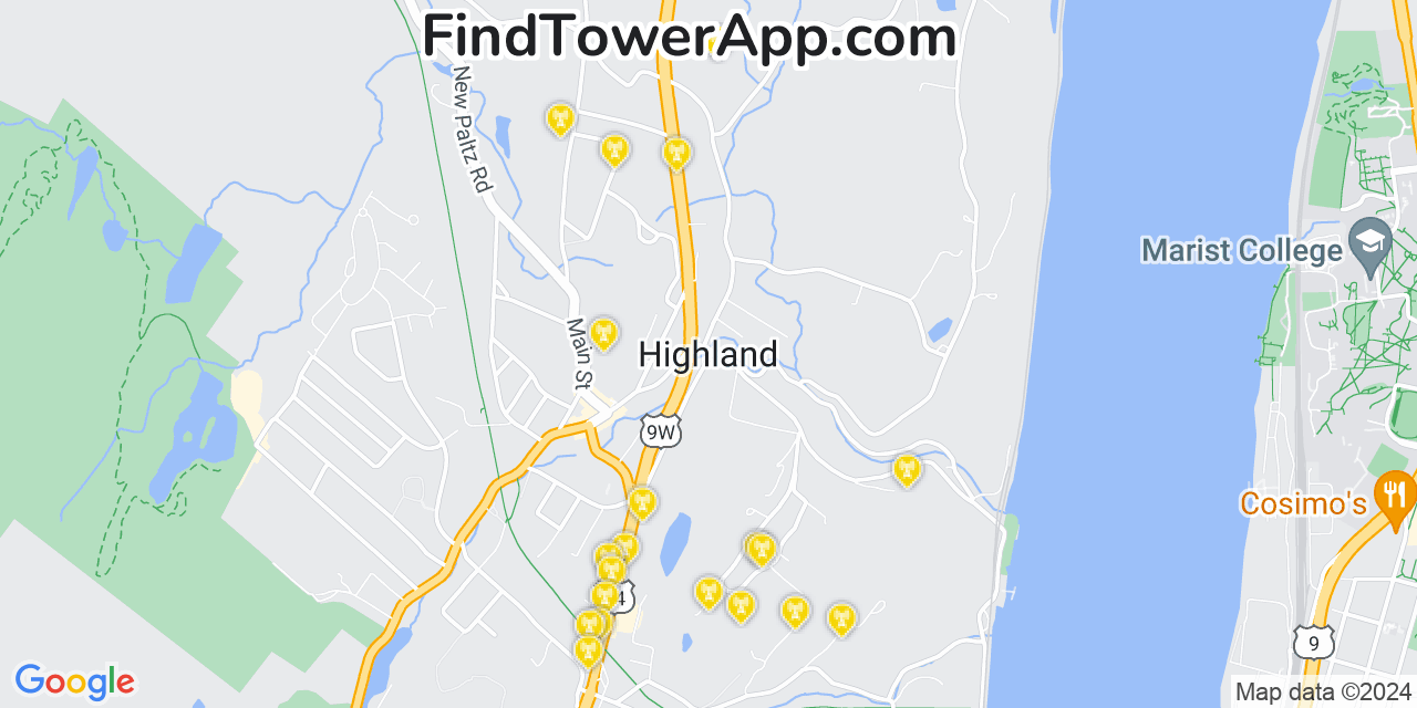 AT&T 4G/5G cell tower coverage map Highland, New York