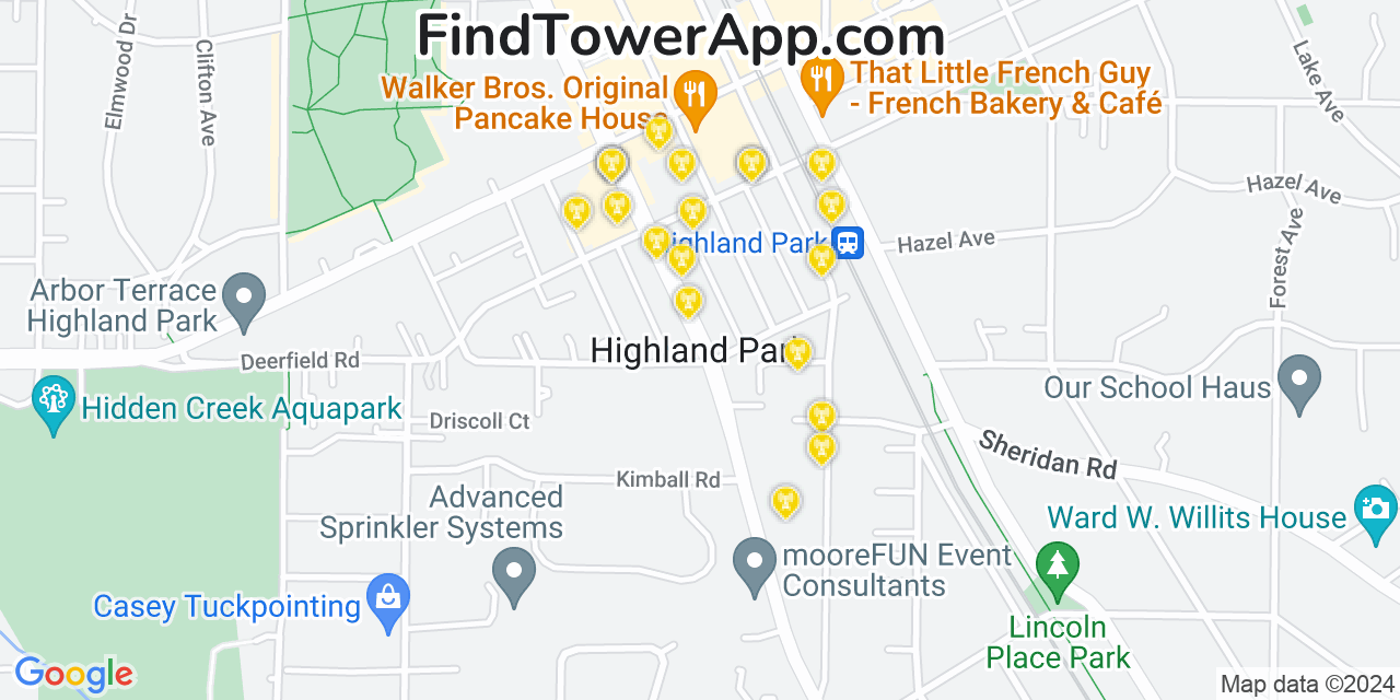 Verizon 4G/5G cell tower coverage map Highland Park, Illinois