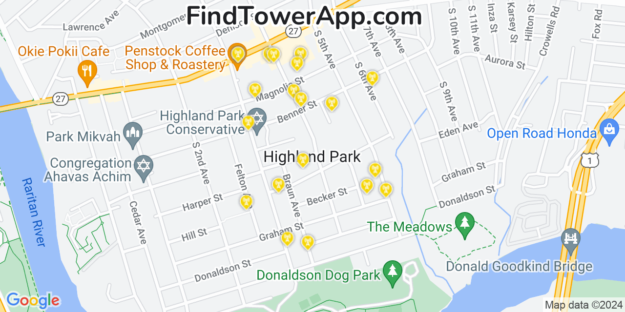 T-Mobile 4G/5G cell tower coverage map Highland Park, New Jersey