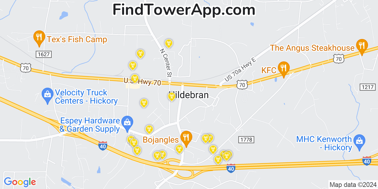 Verizon 4G/5G cell tower coverage map Hildebran, North Carolina