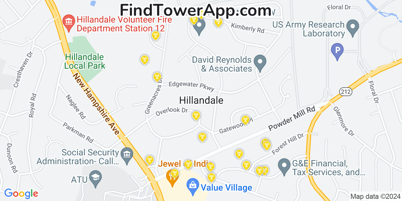 Verizon 4G/5G cell tower coverage map Hillandale, Maryland