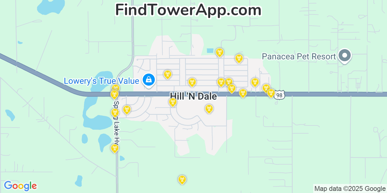 T-Mobile 4G/5G cell tower coverage map Hilln Dale, Florida