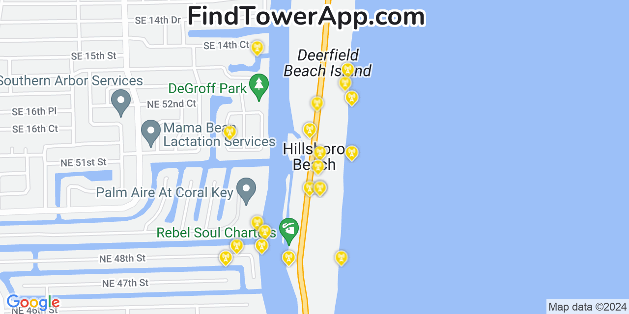 AT&T 4G/5G cell tower coverage map Hillsboro Beach, Florida