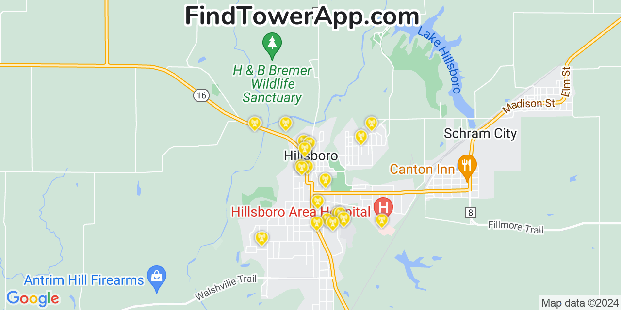 Verizon 4G/5G cell tower coverage map Hillsboro, Illinois