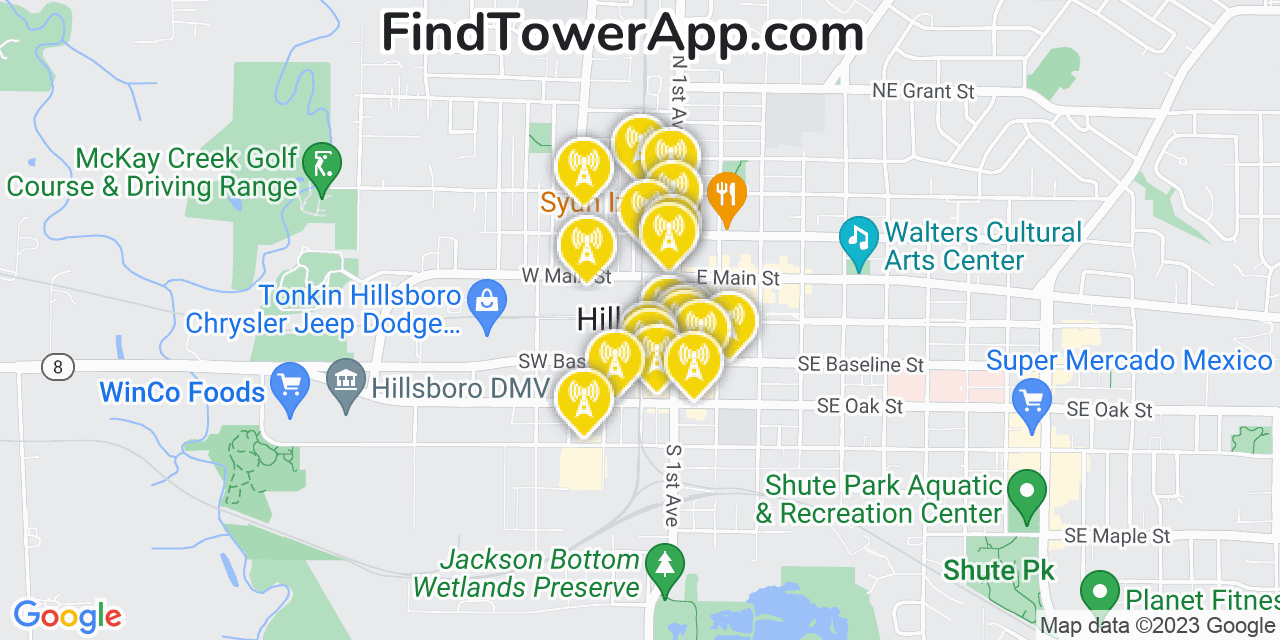 Verizon 4G/5G cell tower coverage map Hillsboro, Oregon