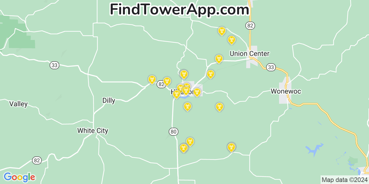 AT&T 4G/5G cell tower coverage map Hillsboro, Wisconsin