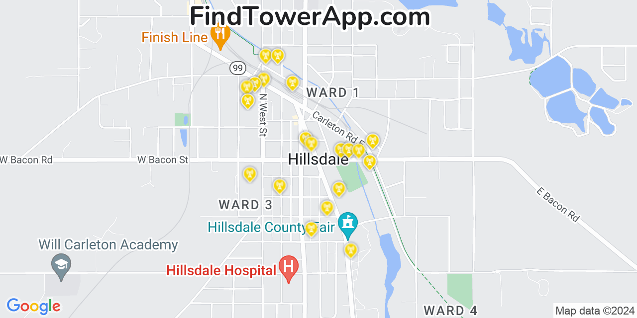 AT&T 4G/5G cell tower coverage map Hillsdale, Michigan