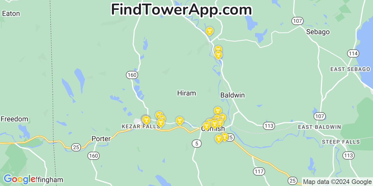 Verizon 4G/5G cell tower coverage map Hiram, Maine