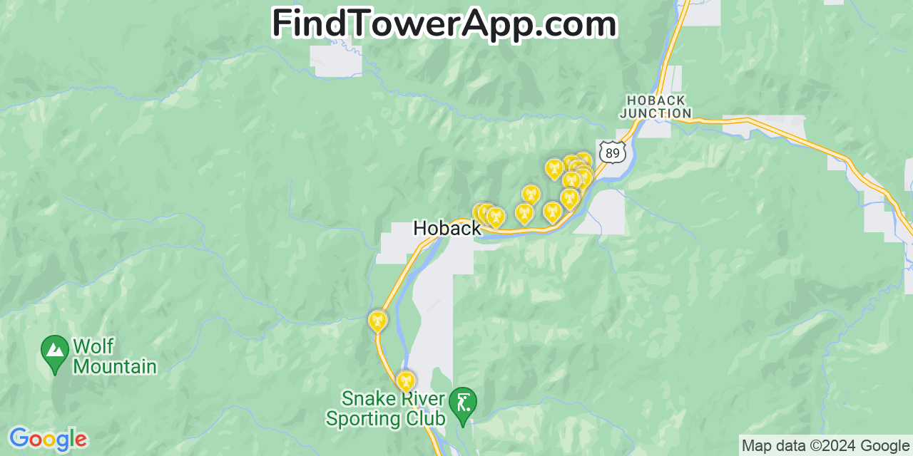 AT&T 4G/5G cell tower coverage map Hoback, Wyoming