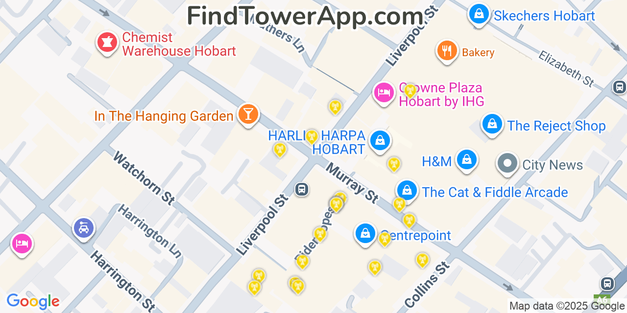 Hobart Cell Towers, Australia - FindTower App Coverage Maps