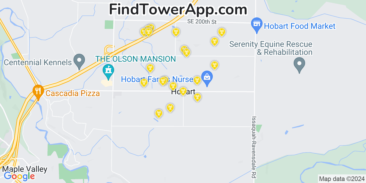 Verizon 4G/5G cell tower coverage map Hobart, Washington