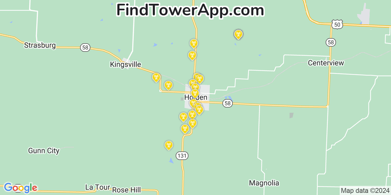 Verizon 4G/5G cell tower coverage map Holden, Missouri