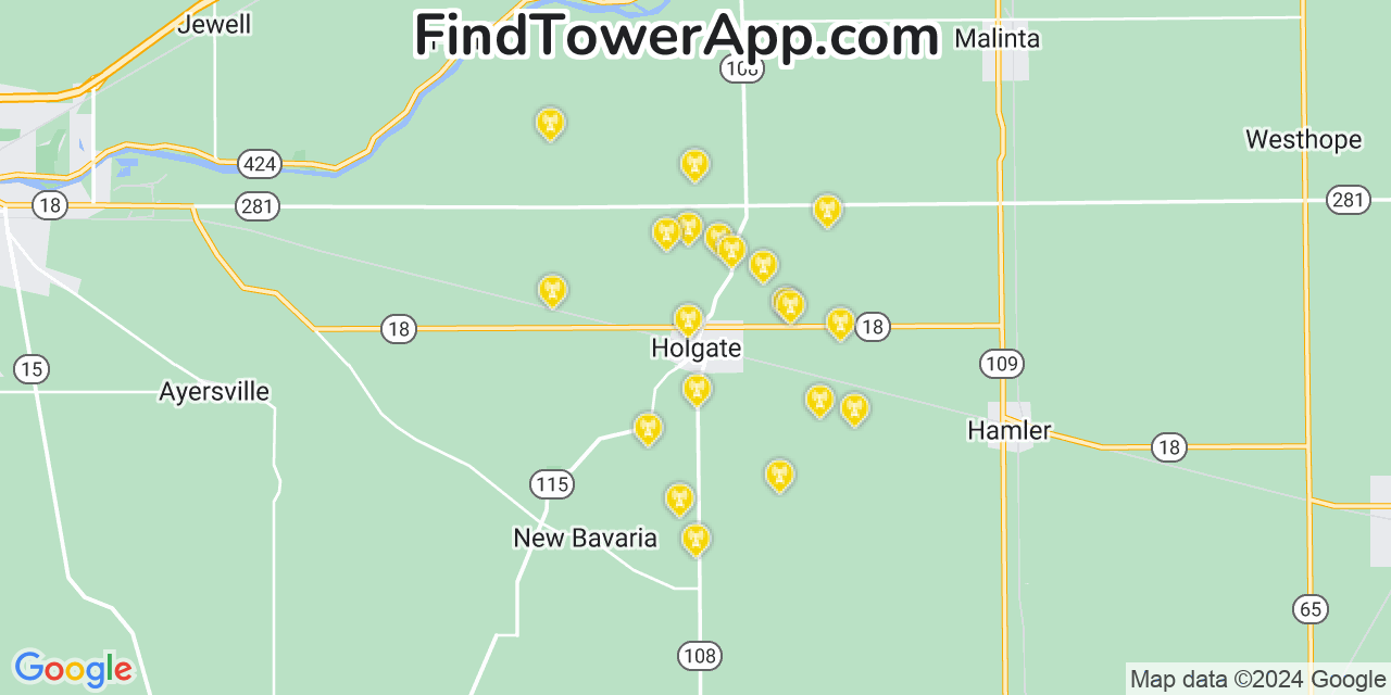 Verizon 4G/5G cell tower coverage map Holgate, Ohio