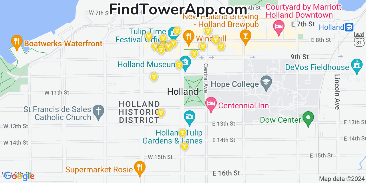 Verizon 4G/5G cell tower coverage map Holland, Michigan