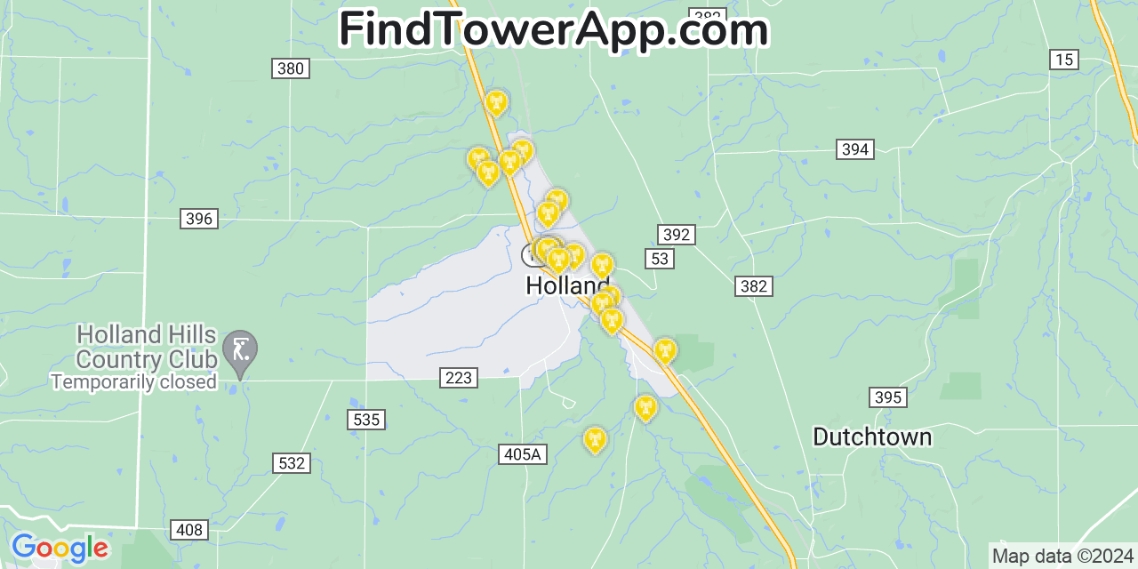 AT&T 4G/5G cell tower coverage map Holland, New York