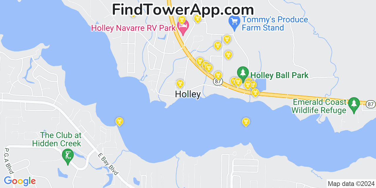 AT&T 4G/5G cell tower coverage map Holley, Florida