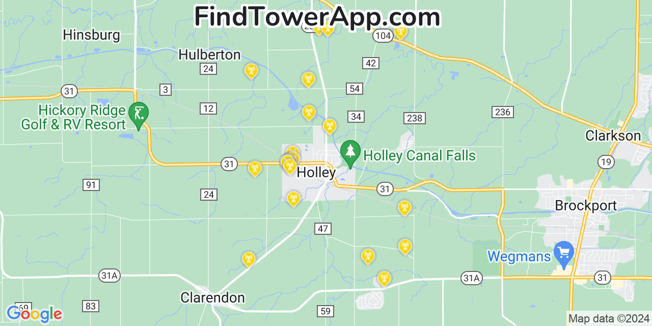 AT&T 4G/5G cell tower coverage map Holley, New York