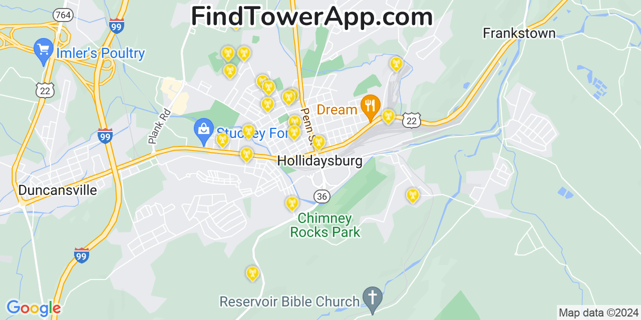 AT&T 4G/5G cell tower coverage map Hollidaysburg, Pennsylvania