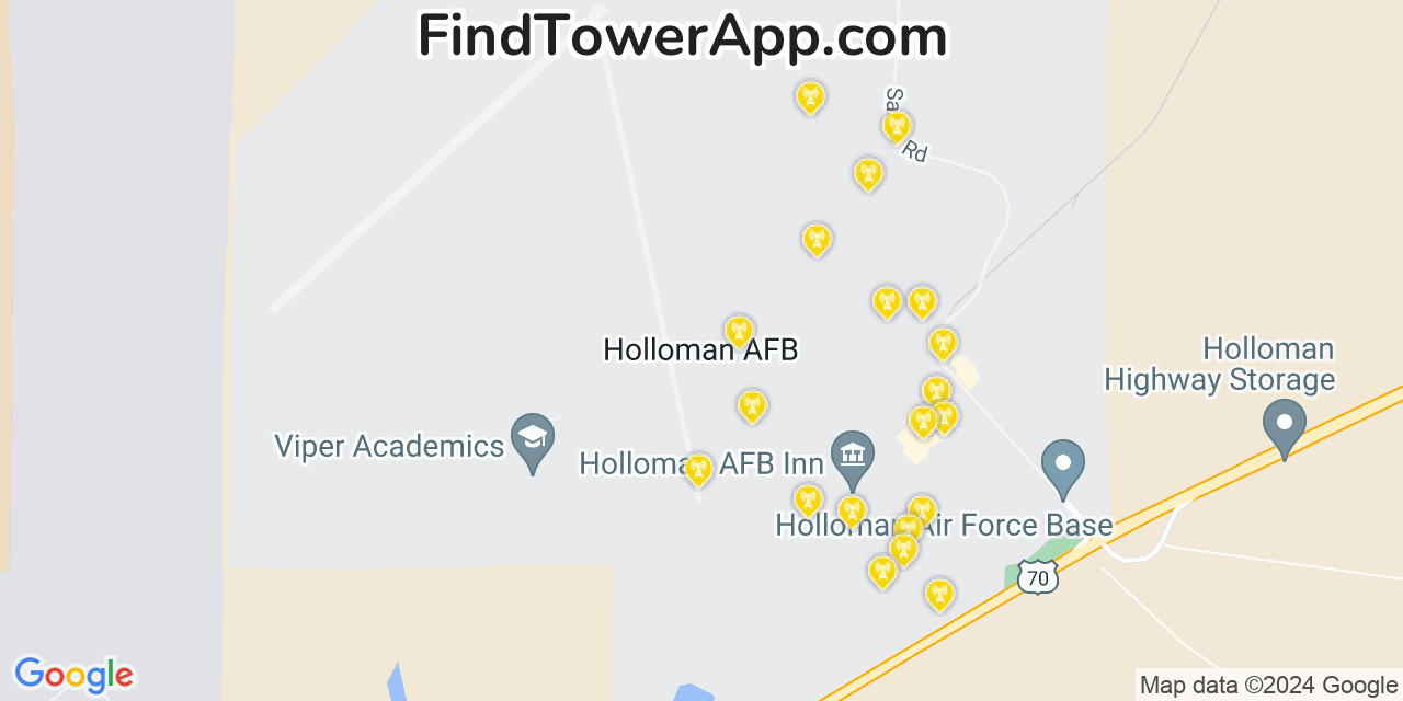 AT&T 4G/5G cell tower coverage map Holloman Air Force Base, New Mexico